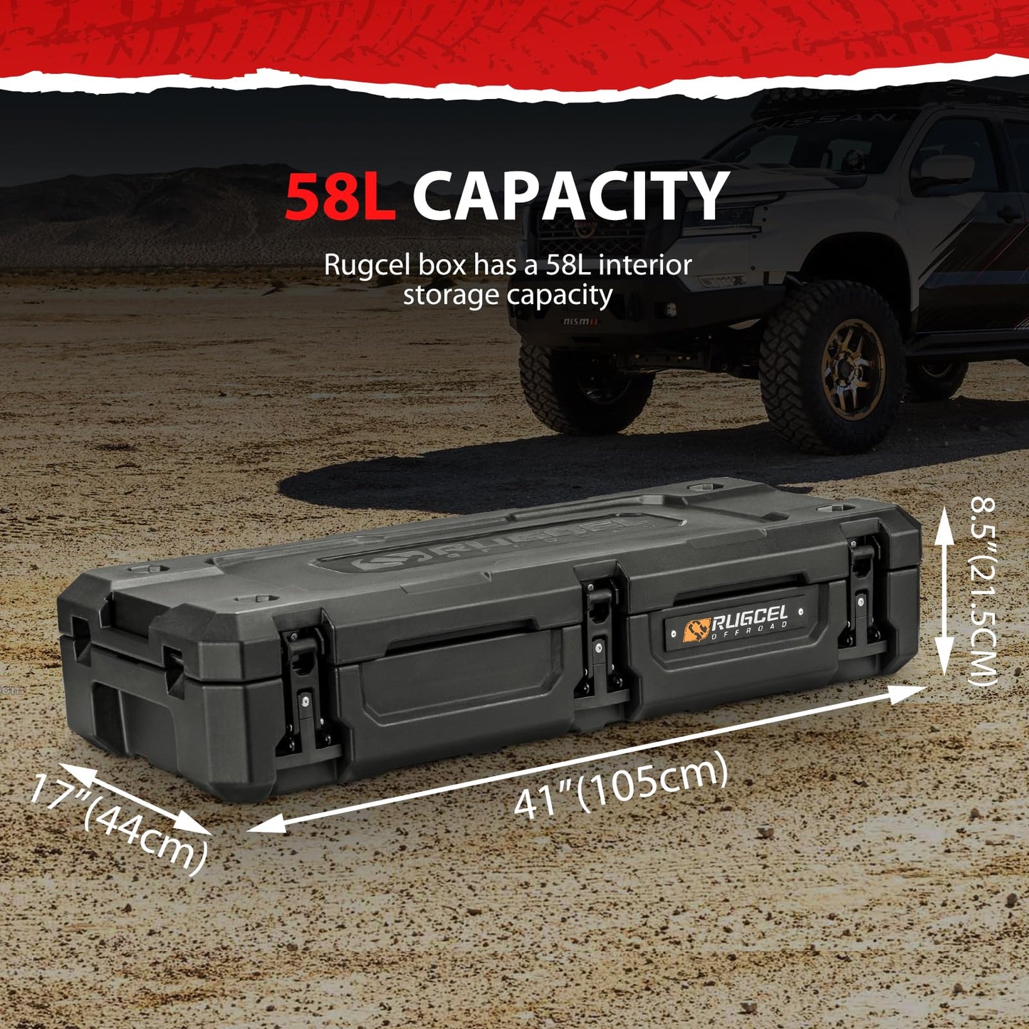 RUGCEL 58L Waterproof Dry Box - Heavy-Duty Overland & Off-Road Storage Case for Car Camping Equipment, Roof Gear & Vehicle Luggage