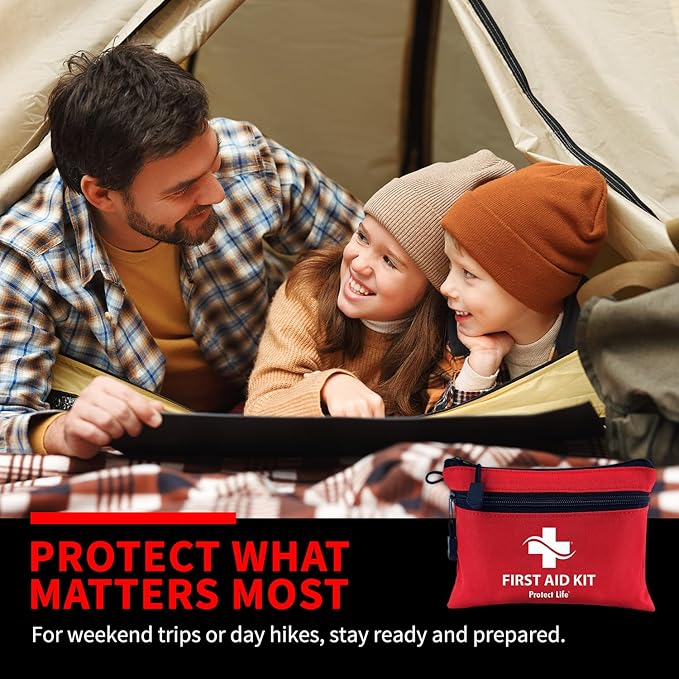 Protect Life Survival First Aid Kit for Home/Business, Camping Survival Kits | Mini Travel First Aid Kit | Camping Equipment | Small Kits for Car | Outdoor Emergency Survivals Pack