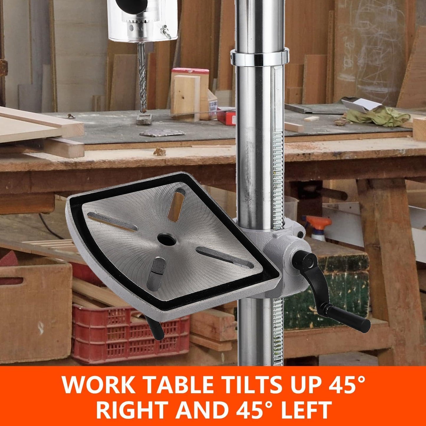 15 in Floor Drill Press, 7.5 Amp 120V Pure Copper Motor, 288-3084 RPM Variable Speed Cast Iron Bench Drill Press, 0-45° Tilting Worktable, Tabletop Drilling Machine for Wood Metal