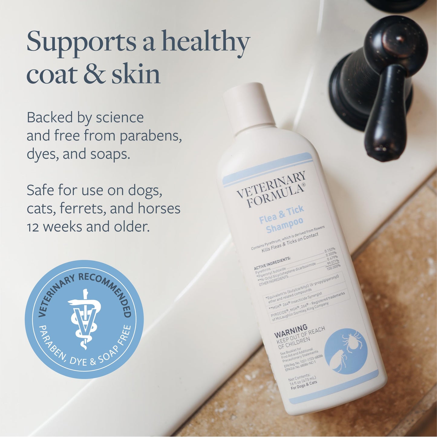 Veterinary Formula Flea and Tick Shampoo for Dogs and Cats, 16 oz