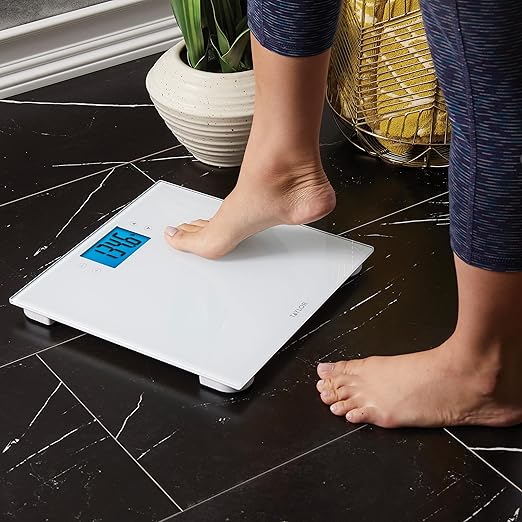 Taylor Digital Body Composition Scale w/Cal-Max, Bathroom Scale for Body Weight, Measures Body Fat, Body Water, & Muscle Mass Percentages, 4 User Recognition, FSA HSA Eligible, 400 lb Capacity, White