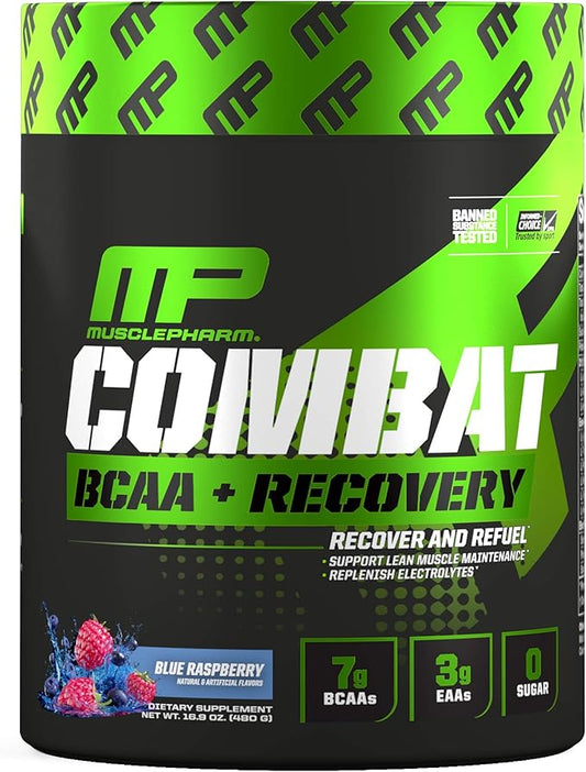 MusclePharm Combat BCAA + Recovery Powder, 10g of Branched-Chain Amino Acids and Essential Amino Acids, Blue Raspberry, 30 Servings