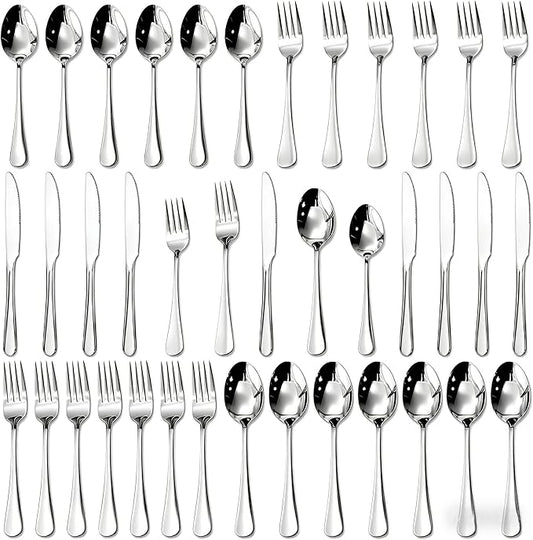 40-Piece Silverware Set for 8, 18/10 Stainless Steel Flatware Set, Heavy Duty Mirror Polished Cutlery Set, Dishwasher Safe Kitchen Utensils for Home Restaurant, Wedding Gift - HIKAA