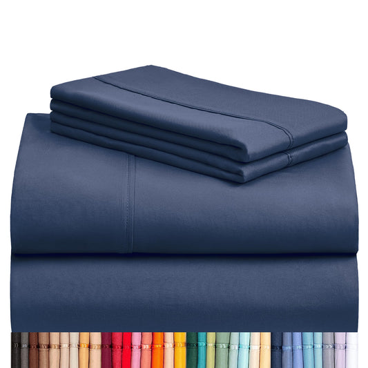 LuxClub Bed Linen Set, 6Pcs King Microfiber Sheets, Deep Pocket Cooling Breathable Hotel Bedding, Navy