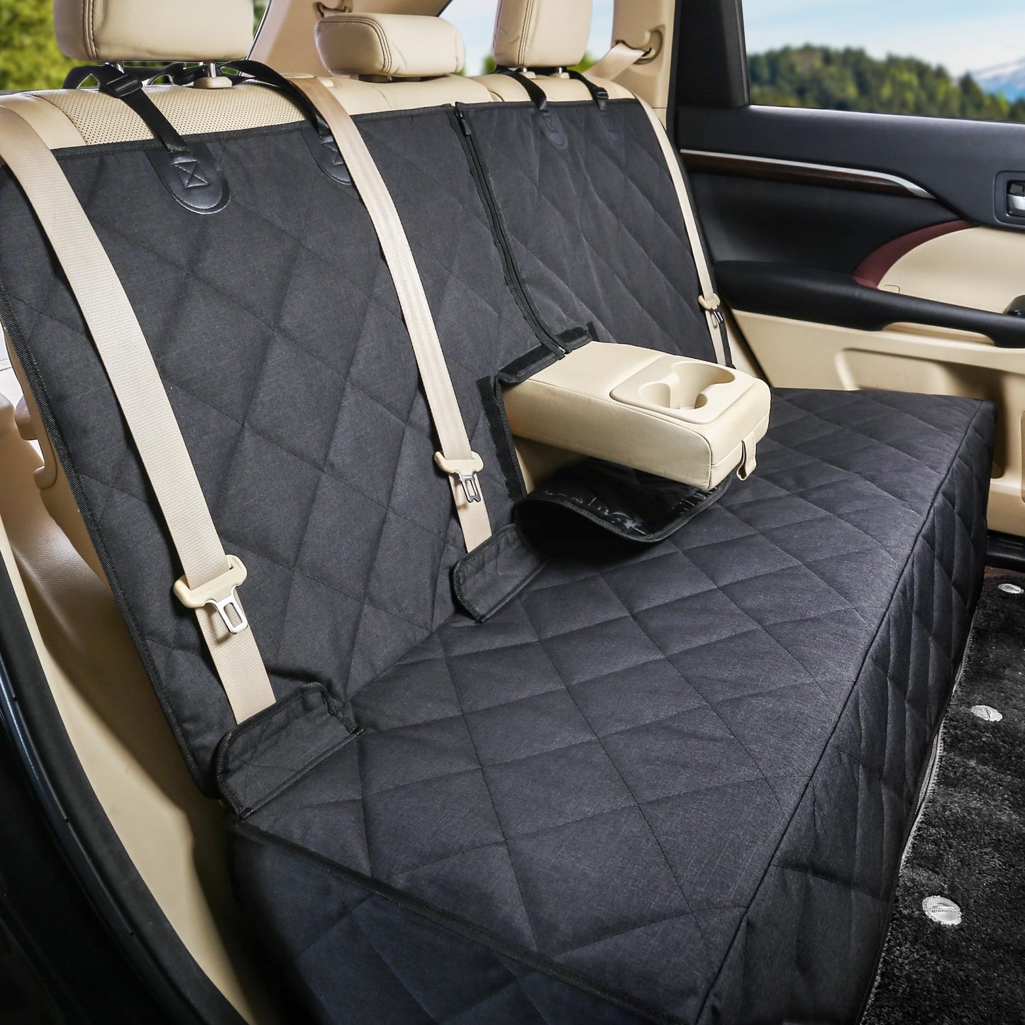 petalage Bench Dog Car Seat Cover for Back Seat Waterproof Seat Covers Durable Scratch Proof Nonslip, Protector for Pet Fur & Mud Washable Backseat Cover for Cars Armrest Compatible