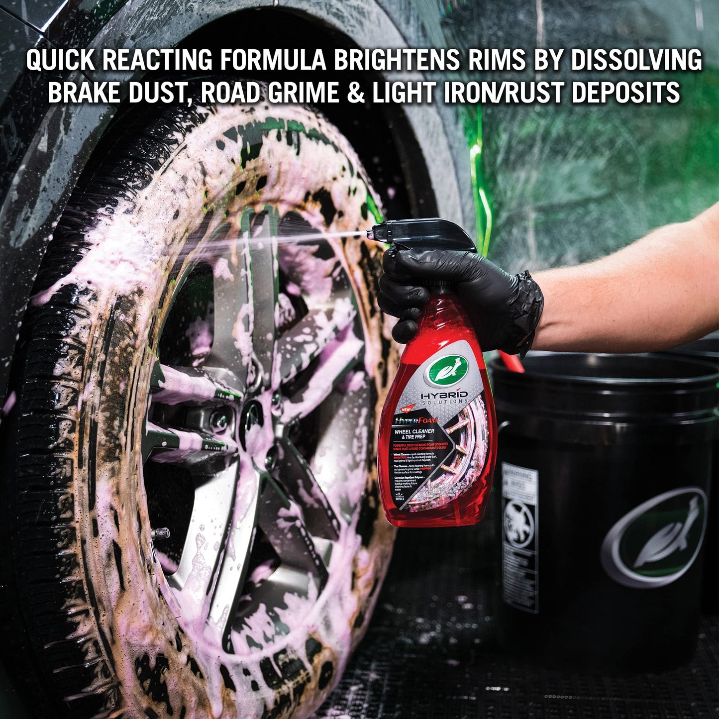 Turtle Wax 53734 Hybrid Solutions Hyper Foam Wheel and Tire Cleaner, Spray on Heavy Duty Formula for Both Wheels and Tires, Brake Dust Remover, Clean and Prep for Tire Shine, 23 oz. (Pack of 1)