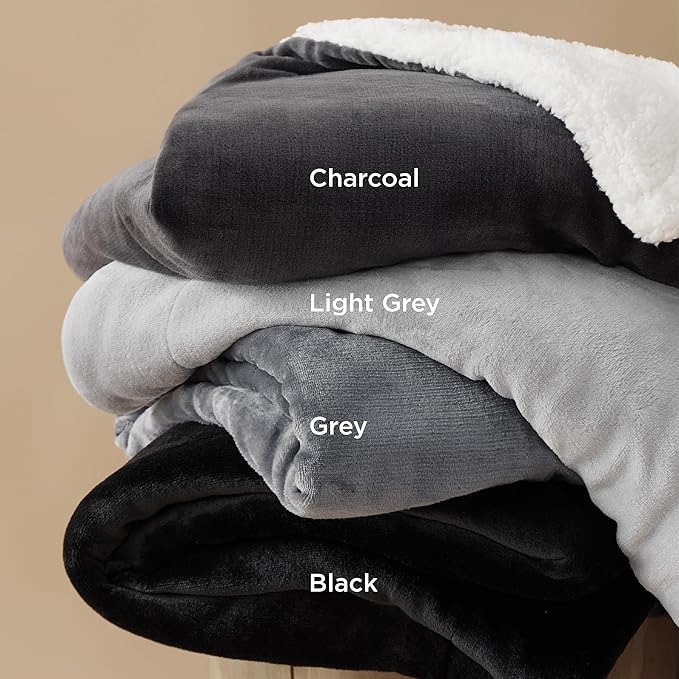 Bedsure Sherpa Fleece Blankets King Size for Bed - Thick and Warm, Soft Fuzzy Plush King Blanket for Winter, Light Grey, 108x90 Inches