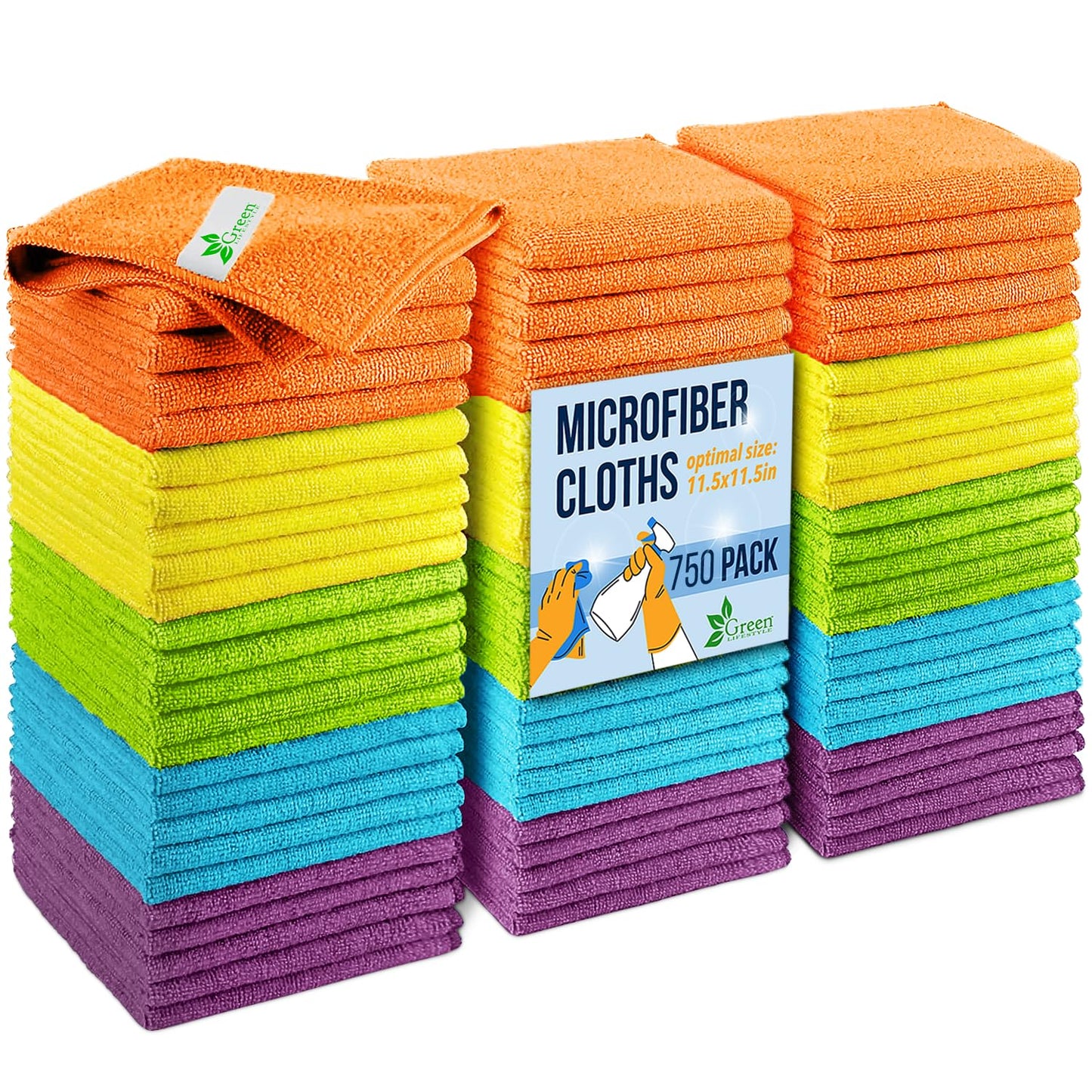 GREEN LIFESTYLE Chamois Cloth, Microfiber Cleaning Cloth 750 Pack, Borderless Towels Cleaning, Car Microfiber Towel, Drying Car Wash Towels (11.5" x 11.5", Multicolor)