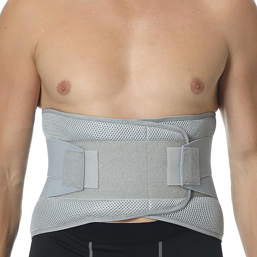 NeoTech Care Adjustable Compression Back Brace Lumbar Support Belt, Grey, Size XL