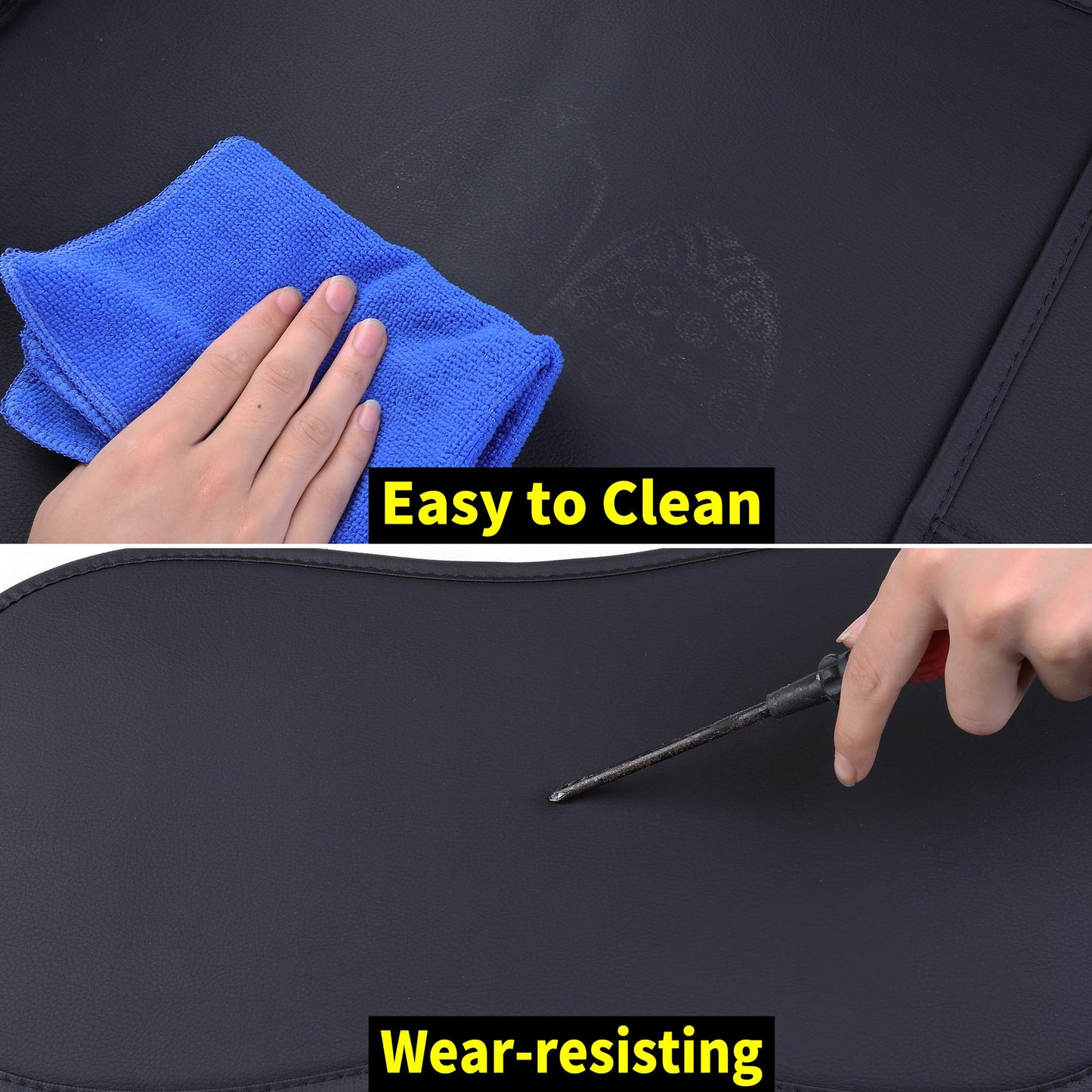 Aierxuan 5pcs Car Seat Covers Full Set with Waterproof Leather, Airbag Compatible Automotive Vehicle Cushion Cover Universal fit for Most Cars (Black)