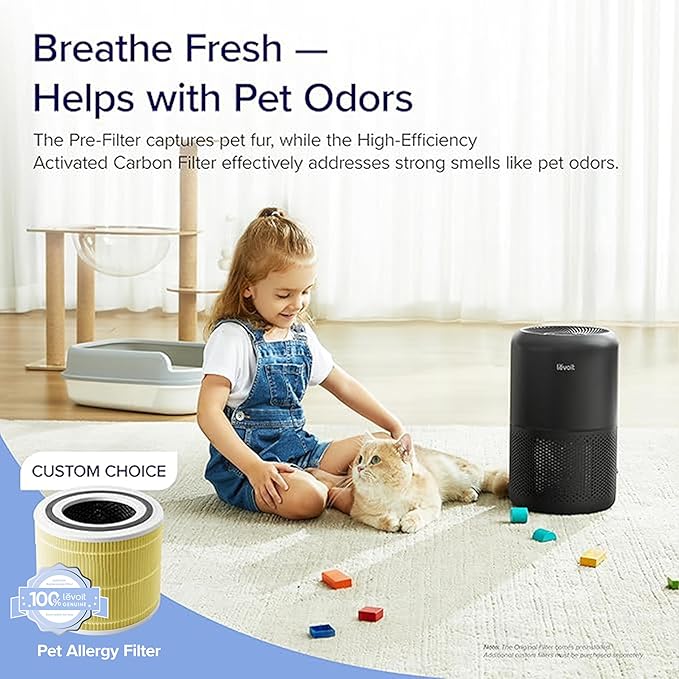 LEVOIT Air Purifier for Home Allergies Pets in Bedroom, Covers Up to 1074 ft² by 56W High Torque Motor, AHAM VERIFIDE, 3-in-1 Filter, HEPA Sleep Mode, Remove Dust Smoke Odor, Core300-P, Black, 2 Pack