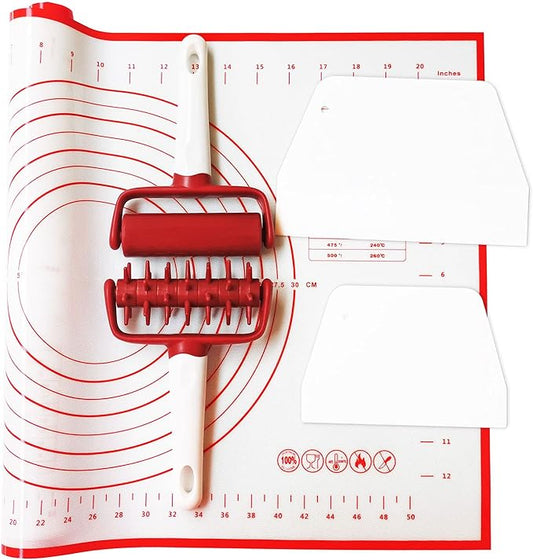 5 pcs Pizza Tools Set incl Dough Roller and Docker and Silicone Pastry Dough Mat and Dough Scraper Cutter Time-Saver Dough Tools Set (5 pcs)