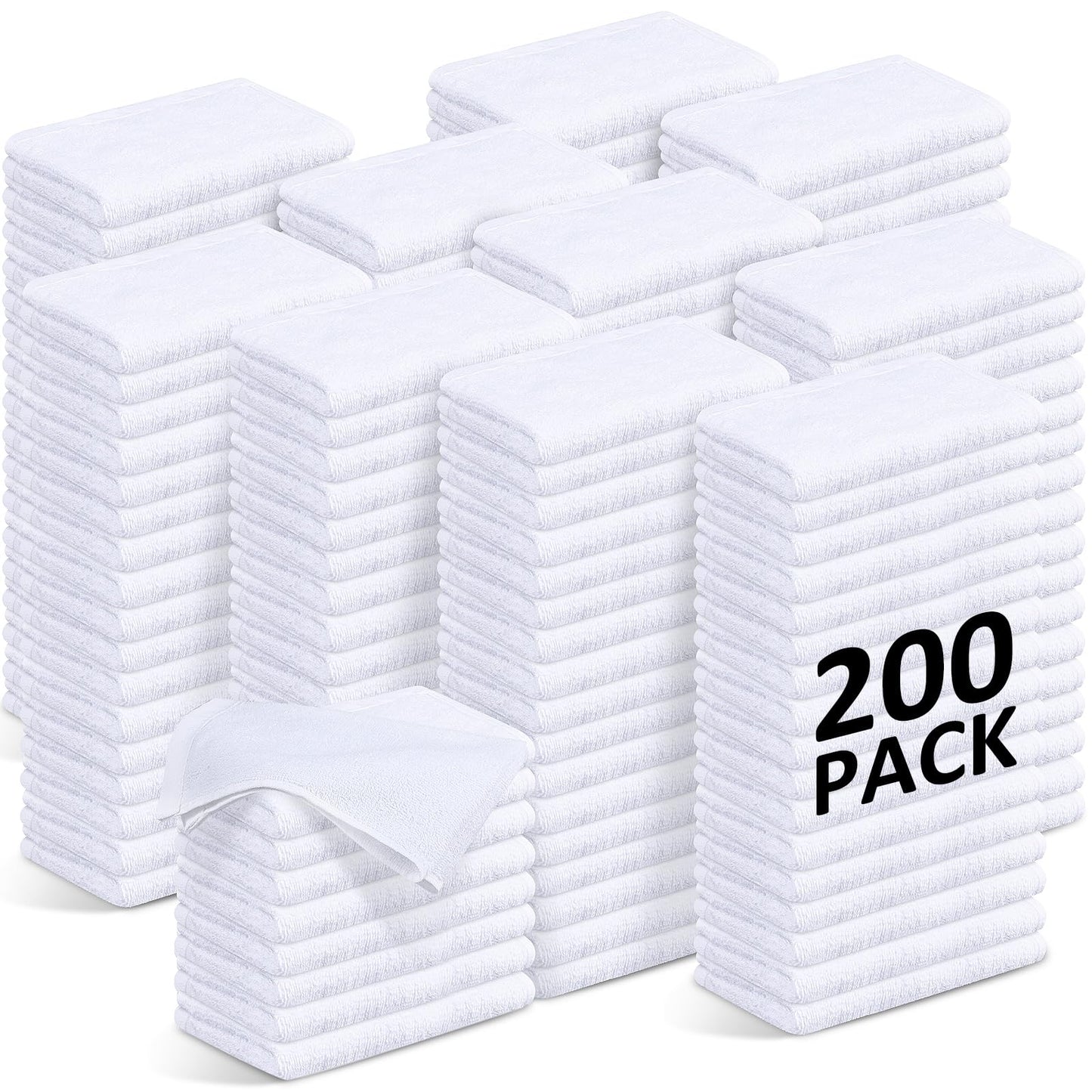 Preboun 200 Pack Cotton Terry Towel Bulk 14 x 18'' White Cleaning Cloths for Cleaning Bar Rags Bulk High Absorbent Multipurpose Shop Towels or Kitchen, Automotive, Garage,Home