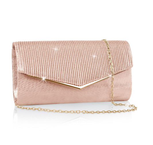 Larcenciel Clutch Purses for Women, Sparkly Envelope Evening Bag with Chain, Chic Vertical Lines Ladies Crossbody Handbags Money Phone Purse for Prom Party Wedding Cocktail, 9.05x1.97x4.72in (Silver)