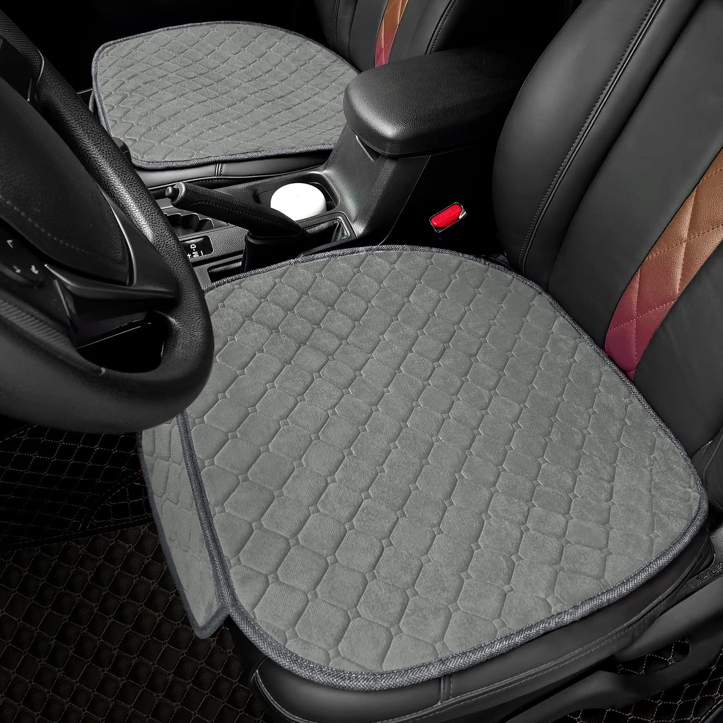 surpassme 2 Comfortable Car Seat Covers Universal Front Seat Coves for Car Accessories with Storage Pockets, Padded Car Interior Covers for Automotive, SUV, Truck, and Van (Grey)
