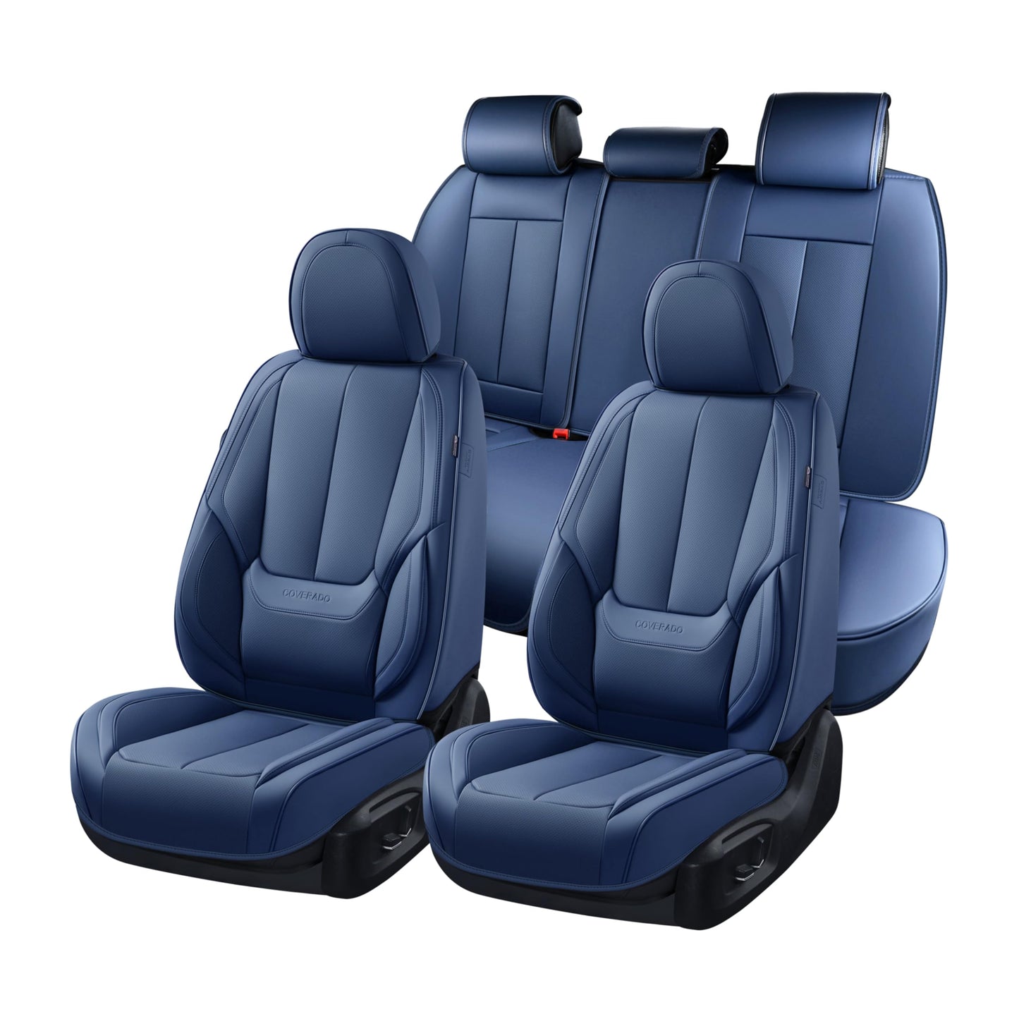 Coverado Car Seat Covers Full Set, Seat Covers for Cars, Car Seat Covers Front Seats and Back Car Seat Protector Waterproof, Leather Car Seat Cushion Universal Fit for Most Cars Blue