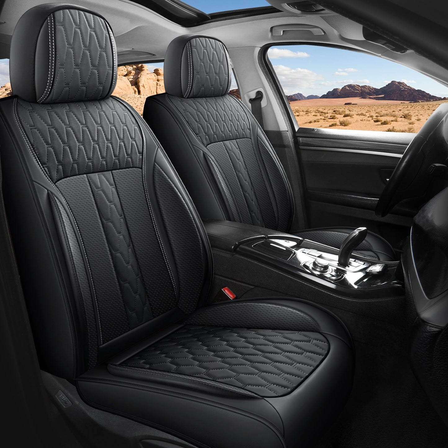 yotruth Car Seat Covers Full Set, Waterproof and Breathable Nappa Leather Seat Covers for Cars, Universal Car Seat Covers Fit for Most SUV Truck Sedan
