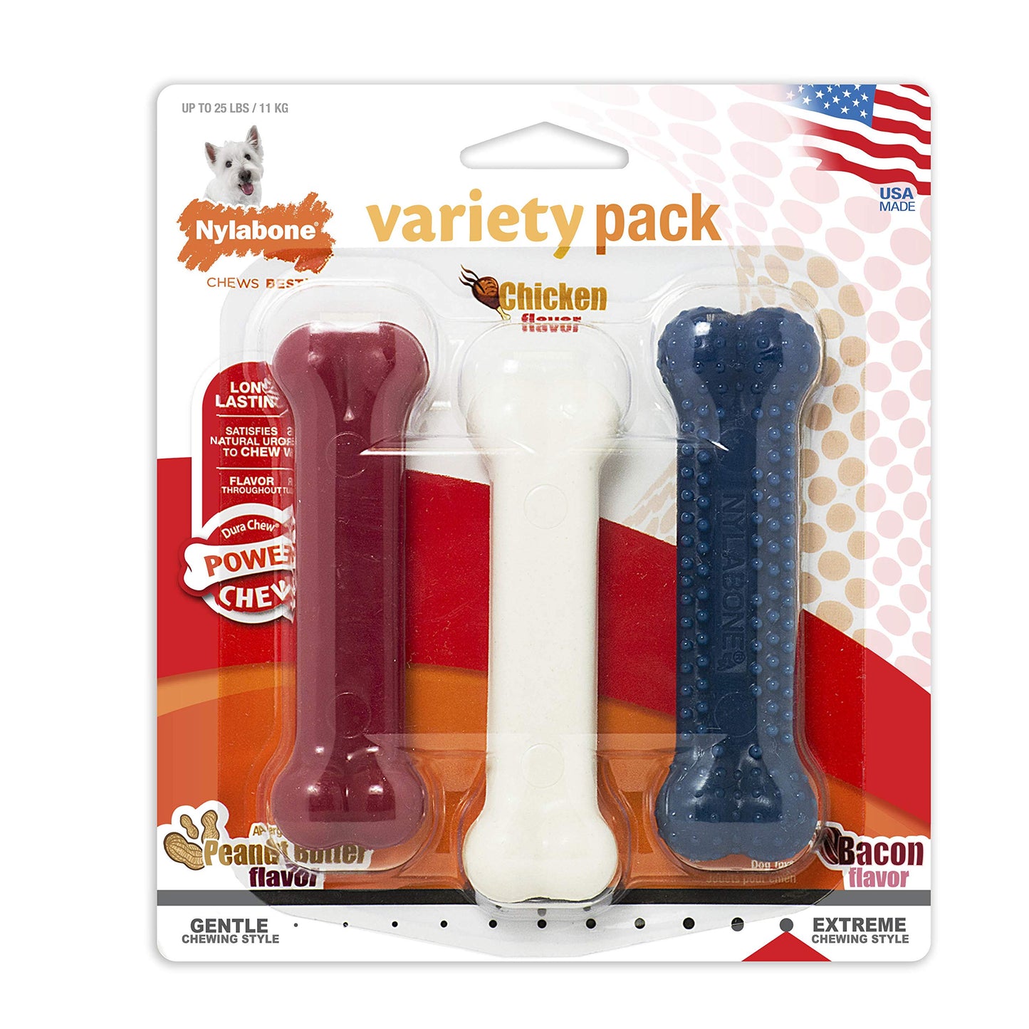 Nylabone Original Bone Power Chew Toy for Dogs, Durable Dog Toys for Aggressive Chewers, Peanut Butter Flavor, Small - Up to 25 Ibs, 3 Pack