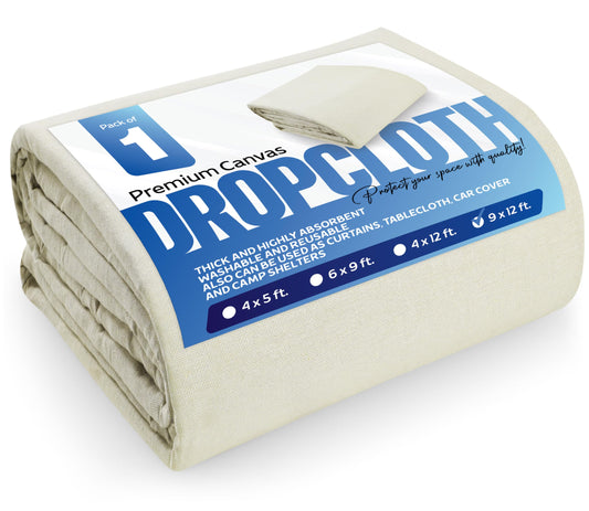 Utopia Drop Cloth for Painting (9x12 ft, 1 Pack) Washable and Reusable Canvas Fabric for Furniture & Floor Protection Highly Absorbent Paint Cover - Duck Dropcloth for Outdoor and Indoor Use
