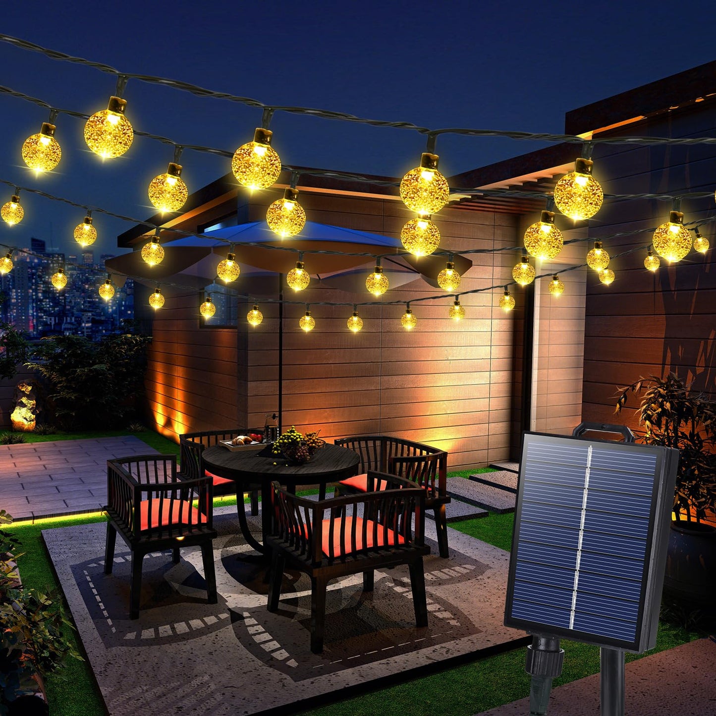 Joomer Solar String Lights Outdoor, 65FT 100LED Solar Globe String Lights 8 Lighting Modes, Waterproof Solar Powered Patio Light for Garden Yard Porch Wedding Party Outdoor Decoration (Warm White)