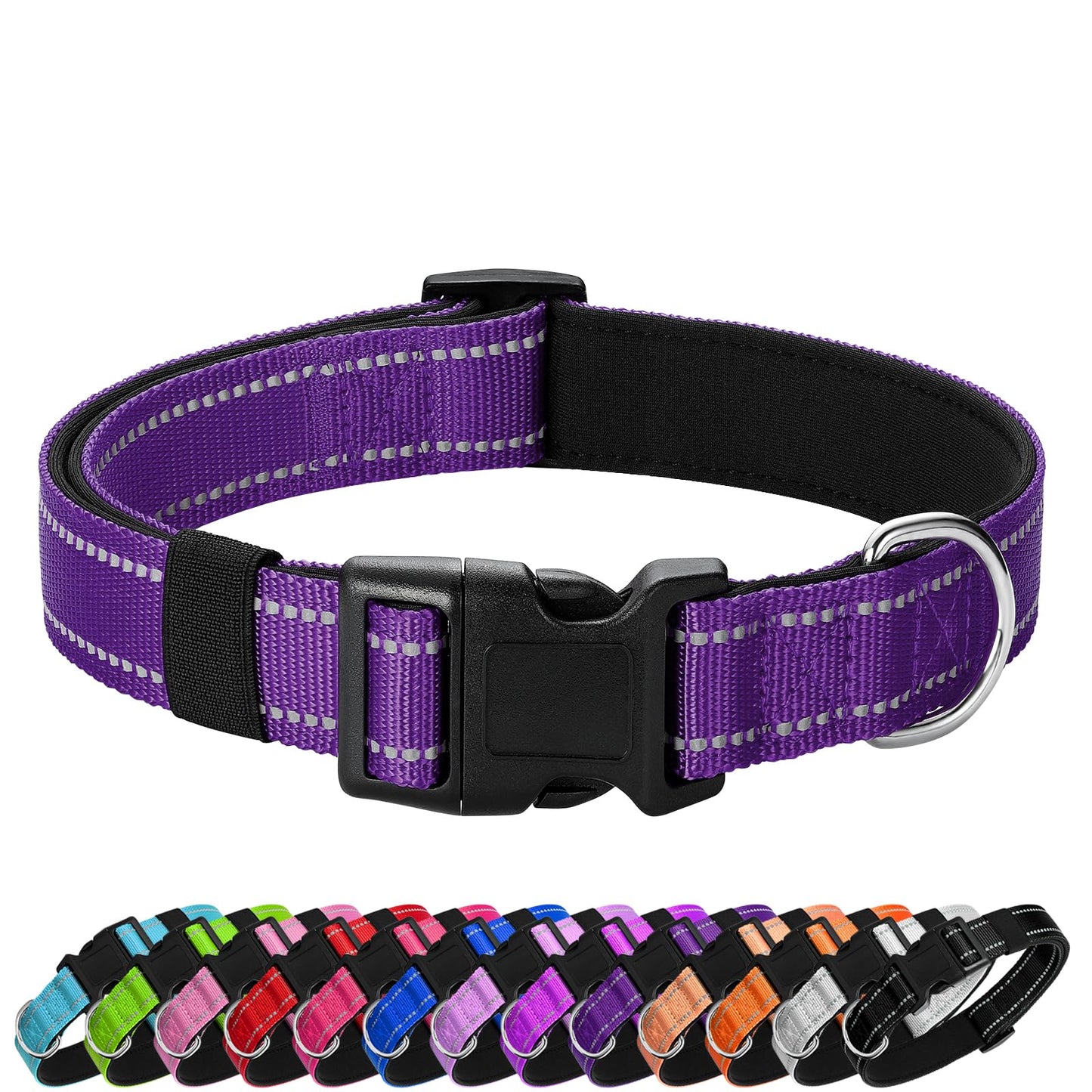PenSeepet Reflective Dog Collar Padded with Soft Neoprene Breathable Quick Release Basic Dog Collars for Large Dogs Purple Girl