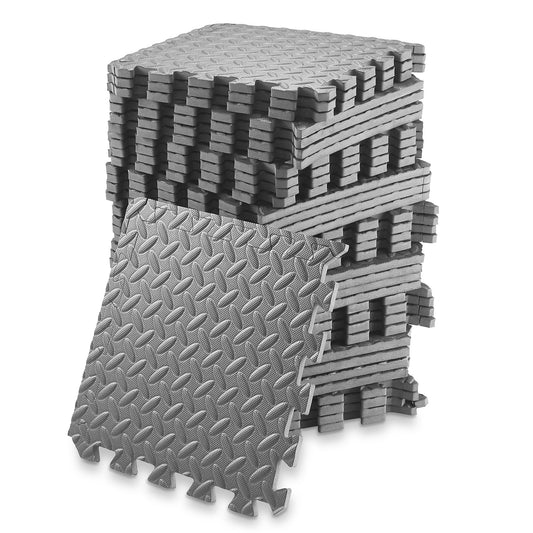 Philosophy Gym Pack of 36 Exercise Flooring Mats - 12 x 12 Inch Foam Rubber Interlocking Puzzle Floor Tiles - Gray