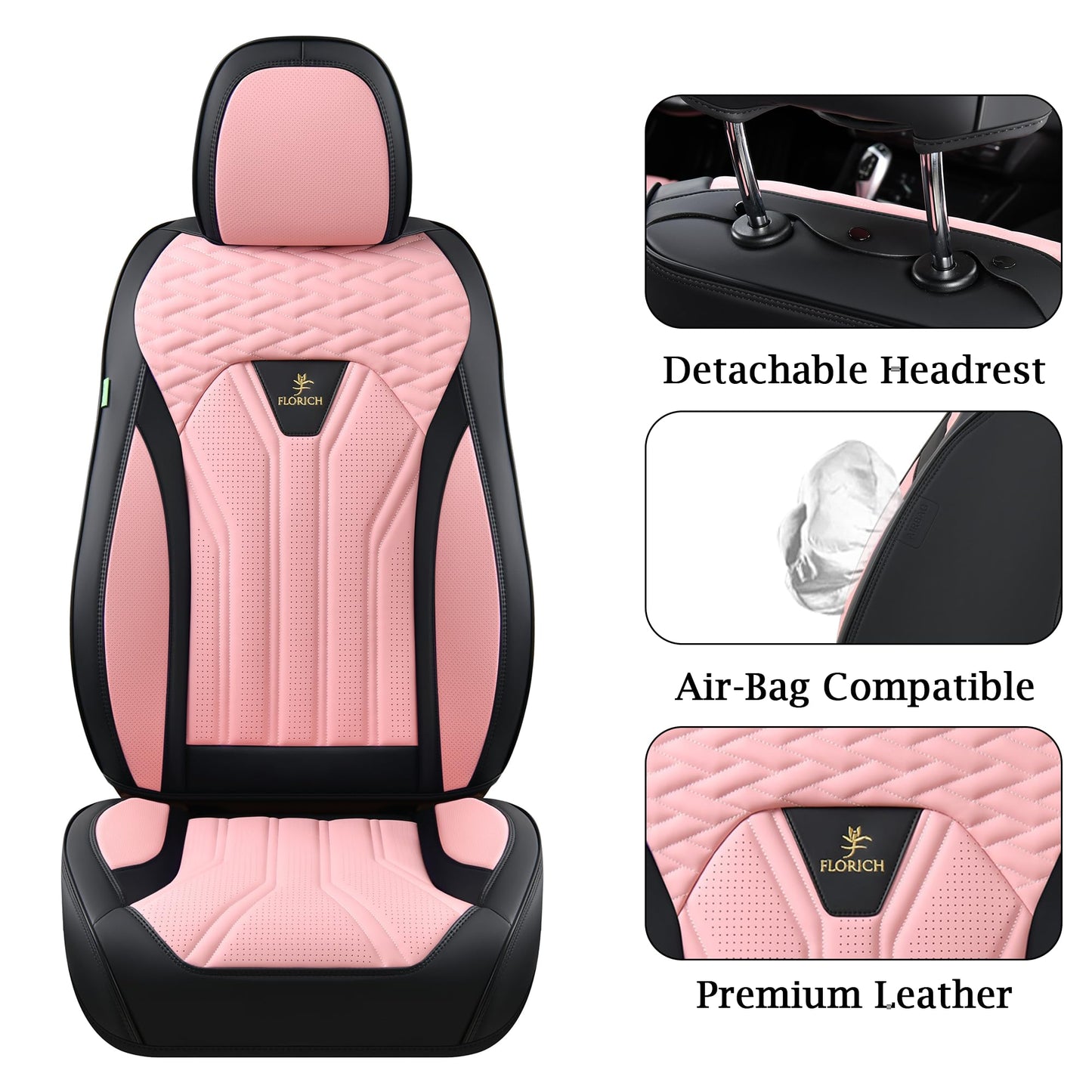 FLORICH Leather Seat Covers, Car Seat Covers Full Set, Car Seat Protectors 5 Seats, Pink Driver Seat Covers Fit for Most Cars Trucks SUV