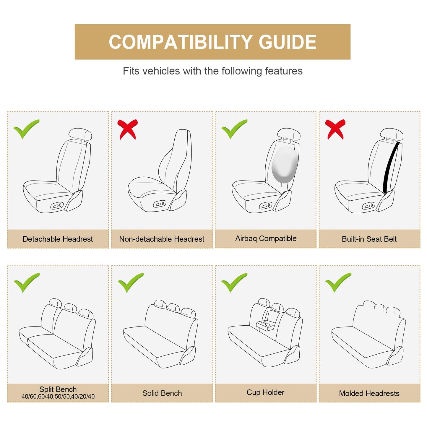 AOOG Leather Car Seat Covers for Cars SUV Pick-up Truck, Universal Full Set Black