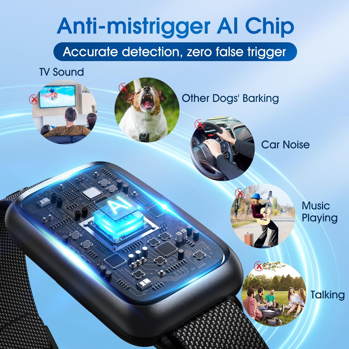 Dog Bark Collar, Smart Bark Collar for Small Dogs 5-15lbs Medium Large Dogs, Effective AI Barking Collar with Adjustable Beep Vibration Modes & 7 Sensitivity, Automatic Anti Barking Device for Dog