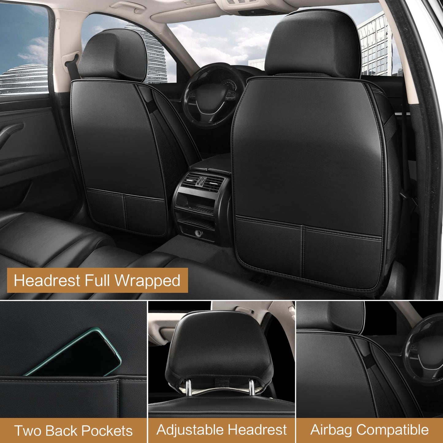 HAIYAOTIMES Leather Car Seat Covers Full Set, Waterproof Faux Leather Seat Covers for Cars, Non-Slip Car Interior Covers Universal Fit for Most Cars Sedans Trucks SUVs, Black/Red