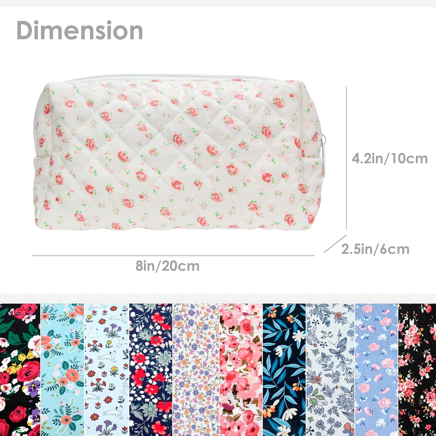 PAZIMIIK Vintage Quilted Makeup Bag Cosmetic Pouch for Brushes Pencils and Travel Make Up Accessories for Women and Girls Gauze Rose