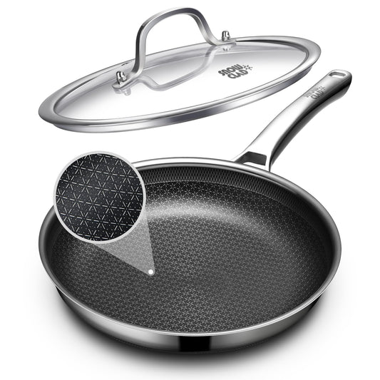 OATOFP Non Stick Frying Pans with lid, 12 inch Hybrid Frying Pans Nonstick,non stick Stainless Steel Skillets, Dishwasher and Oven-Safe Chef Pan, Induction Compatible Cooking Pan, PFOA Free Cookware