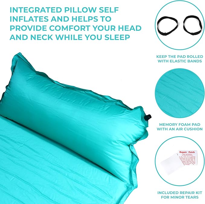 OSAGE RIVER Self Inflating Sleeping Pad with Built-in Pillow, Compact Memory Foam Sleep Mat, Camping Air Mattress for Tent, Travel, Backpacking, or Hiking