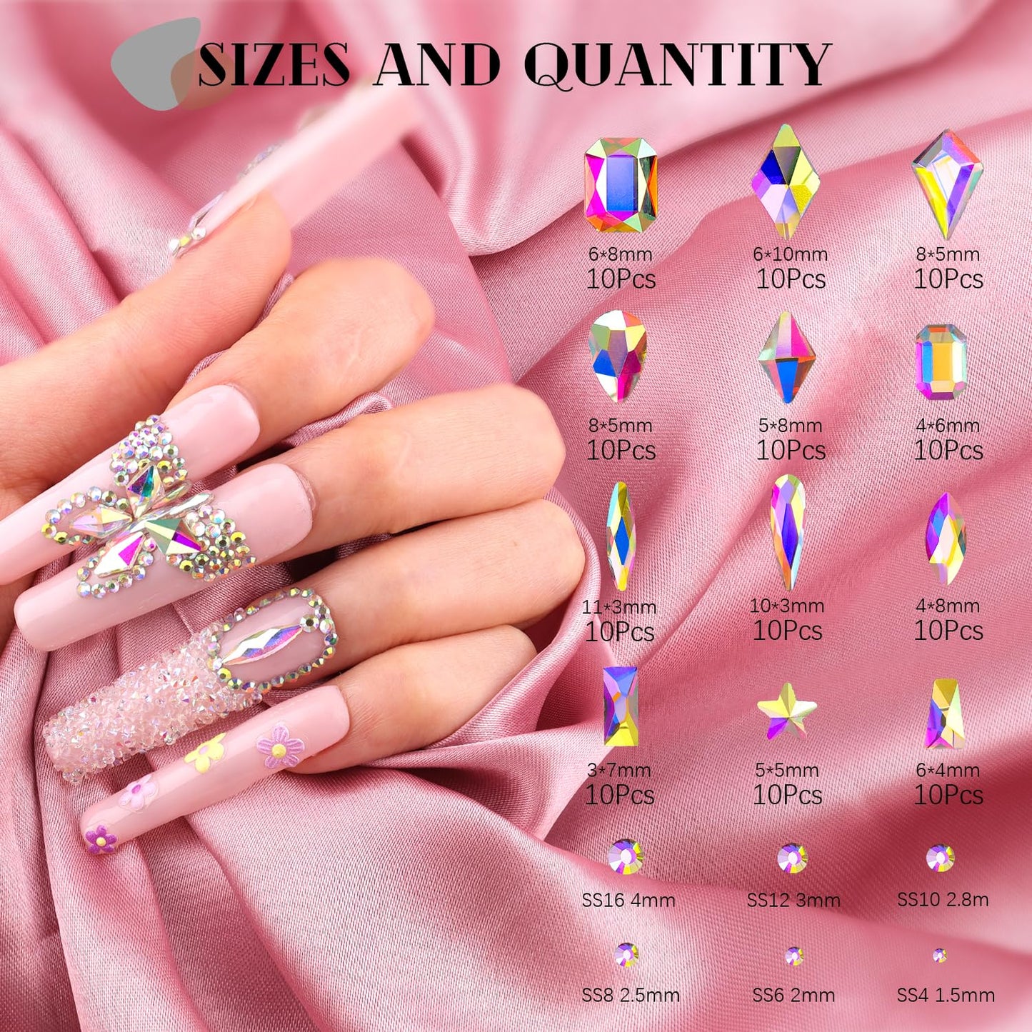3220Pcs AB Glass Nail Rhinestones 120Pcs Multi Shapes Flatback Gems Crystal + 3100Pcs 1.5-4mm Round Beads, Manicure Diomand Jewelry Gemstones for Nail Design Makeup Acrylic Nails Decoration