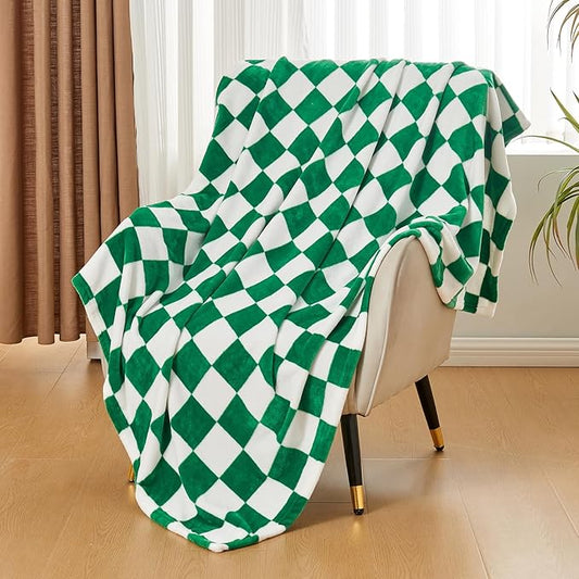 SOCHOW Checkered Flannel Throw Blanket, Soft Cozy Checkerboard Grid Pattern Fleece Blanket for Couch Bed Sofa, Pine Green 50 x 60 Inches