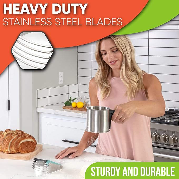 Spring Chef Medium Dough Blender - Stainless Steel Pastry Cutter Tool For Baking w/Thick Sharp Blades - Butter & Dough Cutter - Pastry Blender for Easy Mixing - Dishwasher Safe Kitchen Gadgets - Mint