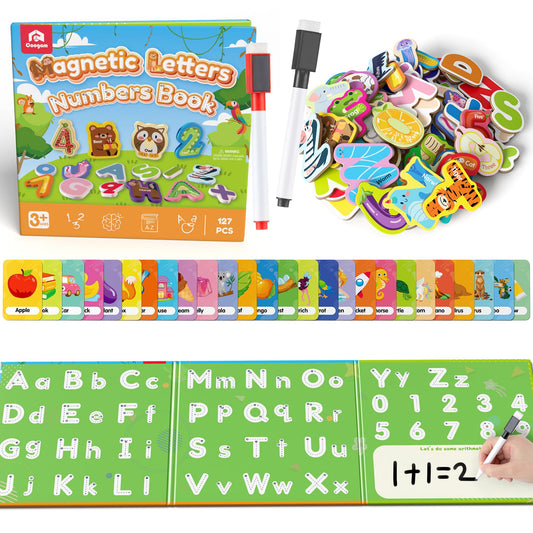 Coogam Magnetic Letter Numbers Book, Alphabet Math Handwriting Dry Erase Board for Matching Spelling, Educational Learning Gift Toy for 3 4 5 Year Old Toddlers