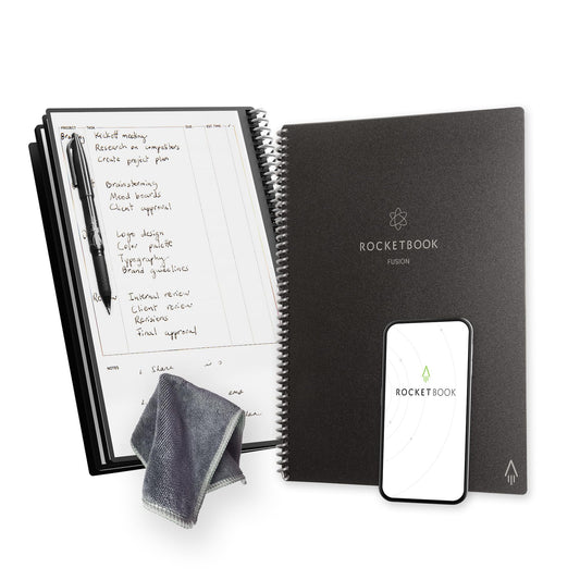 Rocketbook Fusion Reusable Undated Productivity Planner, Letter Size 8.5x11, Black - Goals, Monthly and Weekly Calendar, Daily To-do List, Lined and Dotted Notes Pages