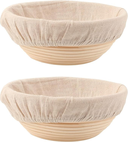 DOYOLLA Bread Proofing Baskets Set of 2 8.5 inch Round Dough Proofing Bowls and Liners Perfect Home Sourdough Bread Baking supplies