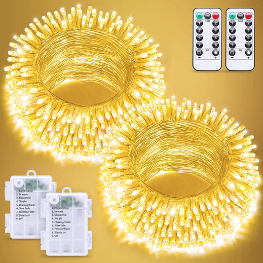 JMEXSUSS 2 Pack Battery Operated String Lights with Remote Outdoor Indoor, Total 66ft 200 LED Twinkle Fairy Lights Battery Operated for Classroom Bedroom Tree Party Wedding Christmas Decor(Warm White)