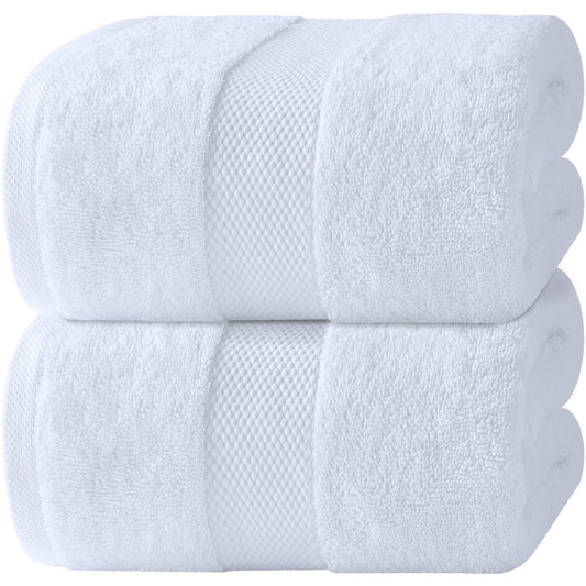 White Classic Luxury Bath Sheets Towels for Adults Extra Large 35x70 Inch - 700 GSM Turkish Cotton, Highly Absorbent | Hotel Collection | 2 Pack