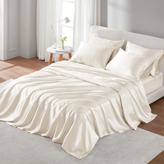 Madison Park Essentials Polyester Satin 6 Piece Sheet Set with Ivory MPE20-904, Queen