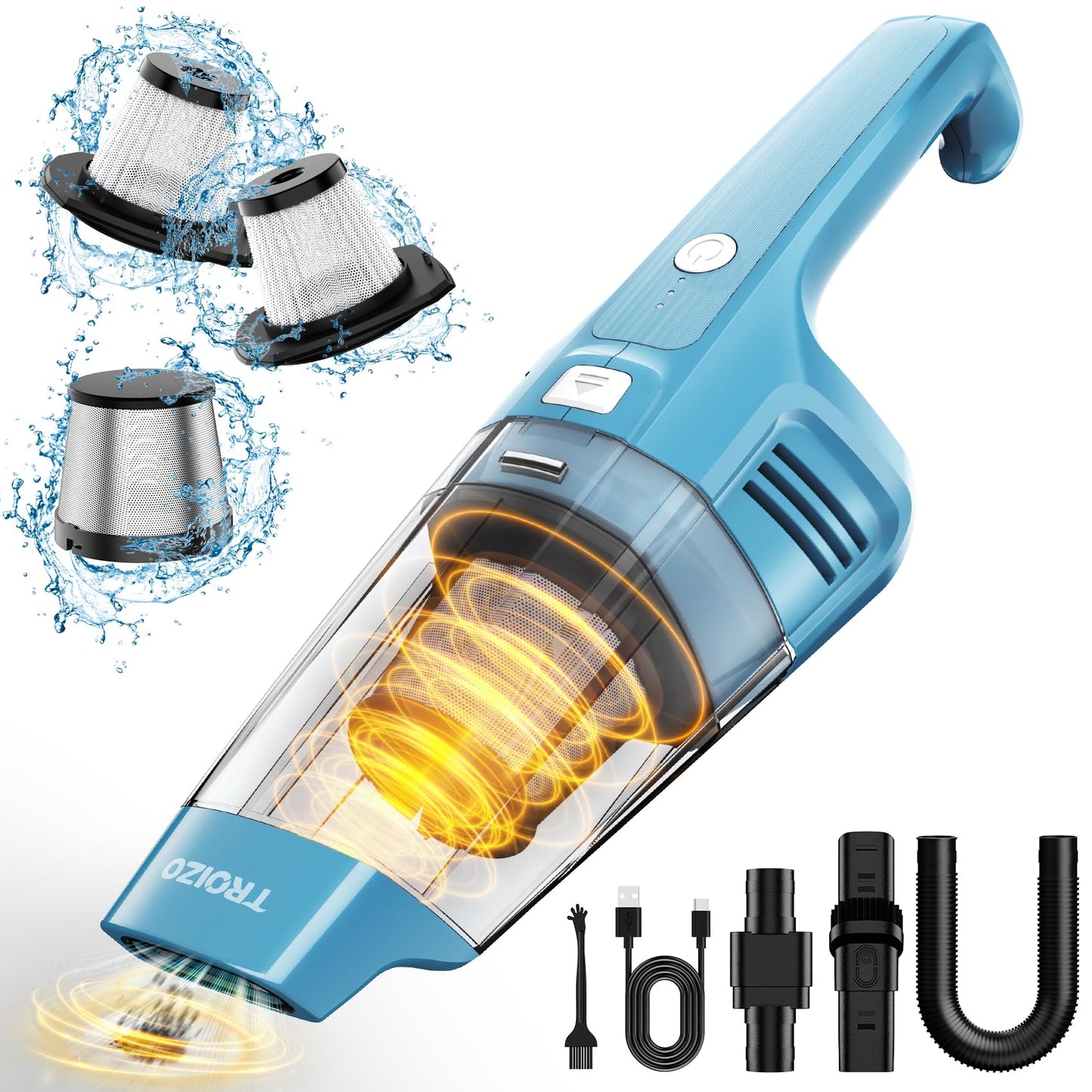 TROIZO Handheld Vacuum Cordless, 14500PA Powerful Suction Hand Held Vacuum Cleaner with Brushless Motor, Rechargeable and Portable Car Vacuum Cleaner with Multi Accessories for Home Office Car Pet