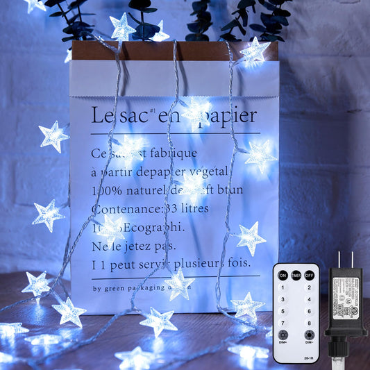 Star String Lights Plug in - 66 ft 200 LED Star Fairy String Lights with Remote and Timer, 8 Modes Waterproof for Bedroom Tent Loft Bed Window Backyard Patio Porch Balcony Party, White