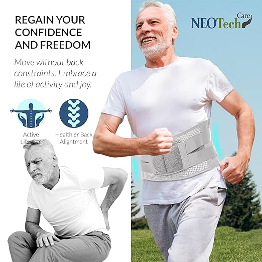 NeoTech Care Adjustable Double Pull Lumbar Brace/Lower Back Belt (Grey, Size L)