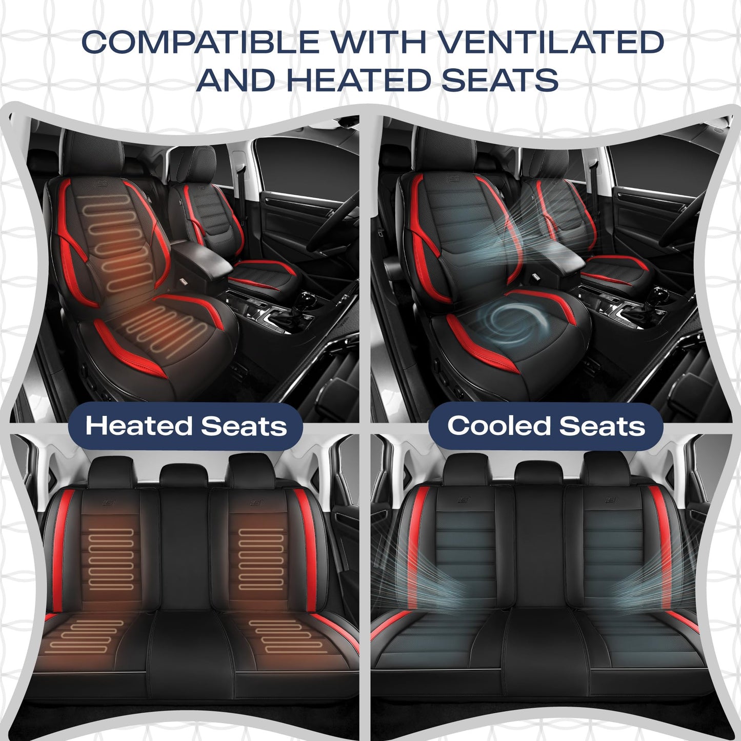Skechers Seat Covers,Memory Foam Leather Car Seat Covers,Waterproof Car Seat Protector Full Sets,Car Seat Cushion Airbag Automotive Universal Fit for Most Cars,Vans,Trucks,SUV,Red