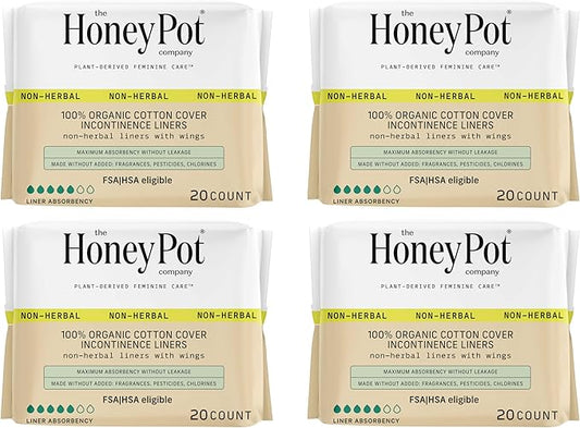 The Honey Pot Company - Incontinence Pads for Women - 80ct - Non-Herbal Panty Liners - Bladder Leak Control - Organic Cotton Cover & Ultra-Absorbent Pulp Core - FSA & HSA Eligbible