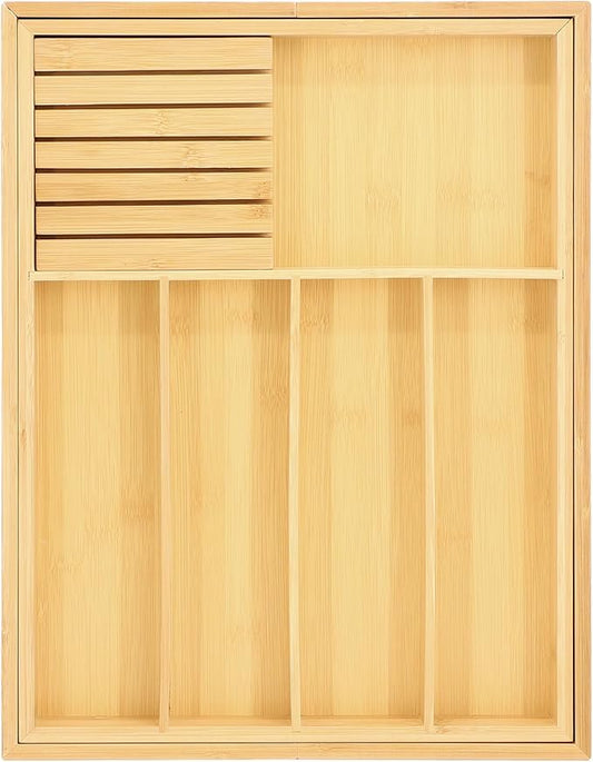 Elama Bamboo Wood Expandable Drawer Organizer Tray, Utensil Storage, Desk Drawer Storage (Expandable Tray)