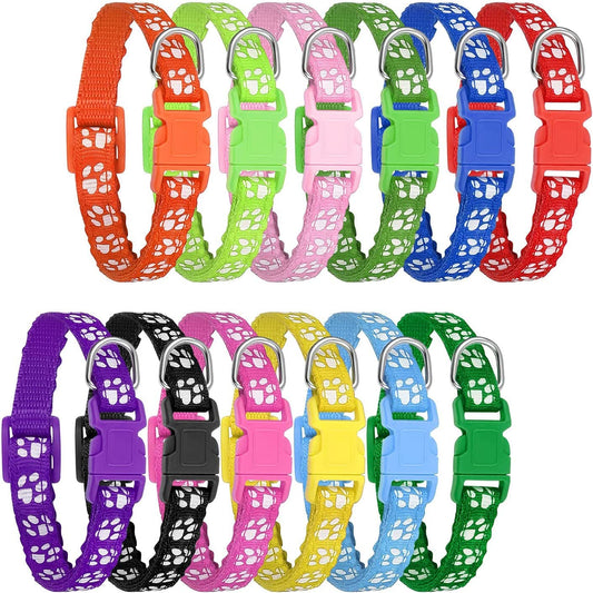 Chenkaiyang 12 Pack Puppy Collars for Litter, Adjustable Puppy ID Collars Soft Nylon Whelping Collars for Newborn Litter Pets