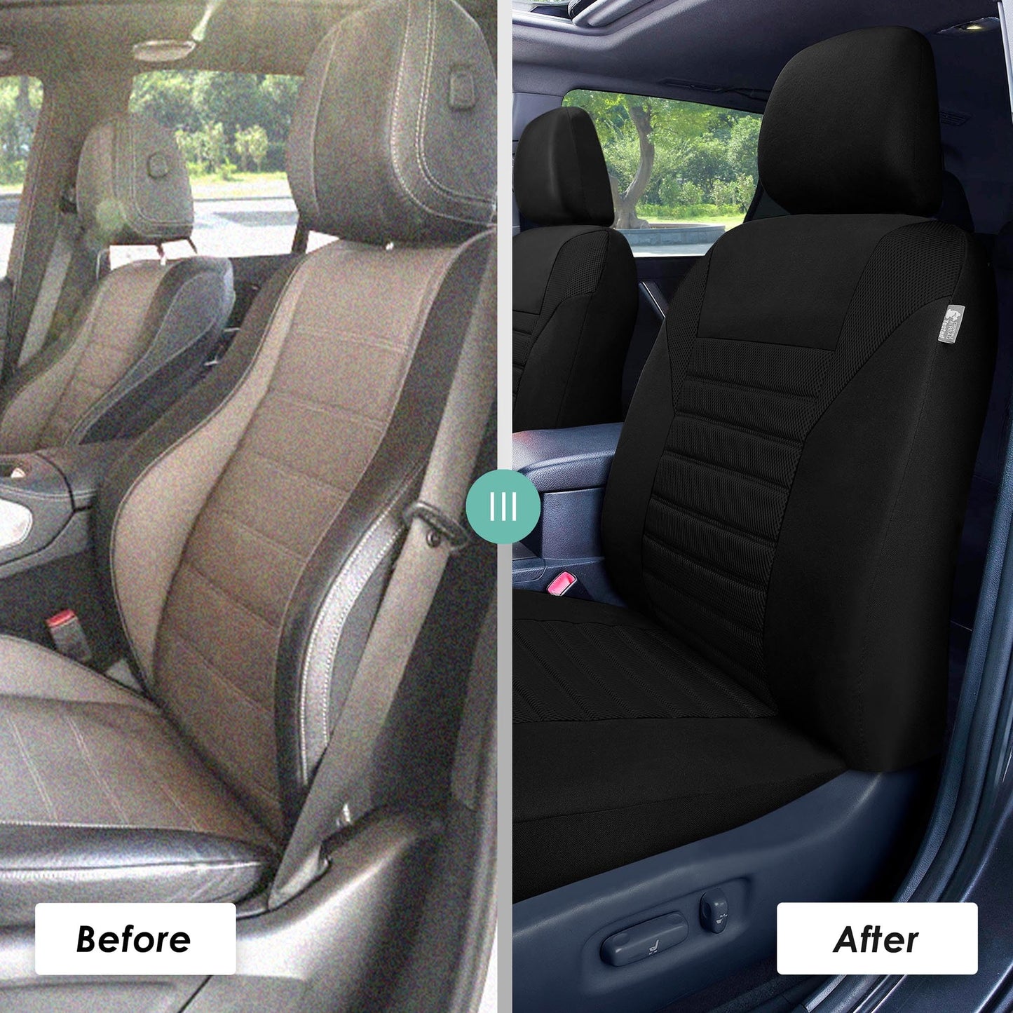 FH Group Car Seat Covers Front Set Premium 3D Air Mesh - Low Back Car Seats with Removable Headrest,Universal Fit,Automotive Seat Cover,Airbag Compatible Car Seat Cover for SUV,Sedan,Van Black